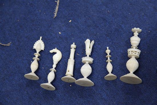 An Indian export ivory chess set, Delhi, c.1850, kings 4.72in.